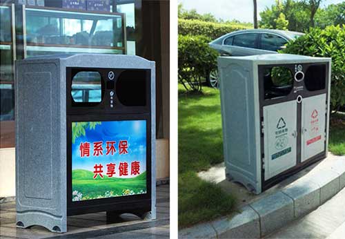  欣方圳仿大理石垃圾桶廠家為清遠(yuǎn)高校送貨上門。